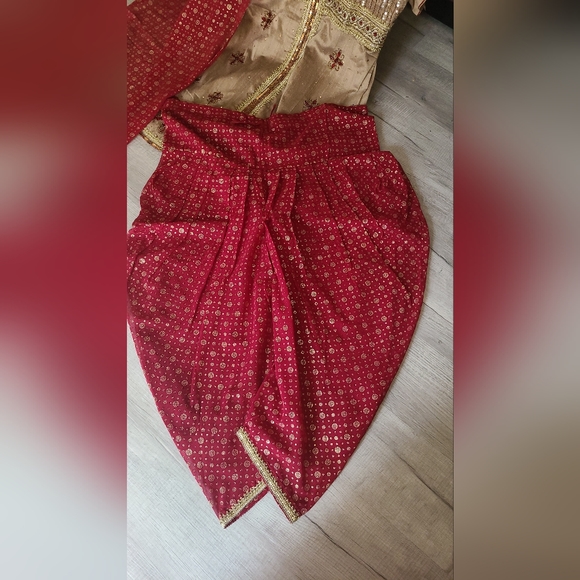 Beige /Maroon party wear 3 pc salwar kameez suit set in size xl - Picture 7 of 11